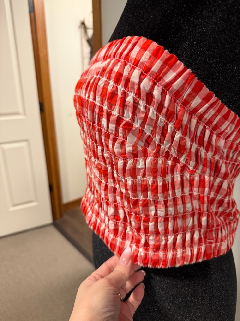 Red Gingham Smocked Tube Top Strapless Crop Size M NWT